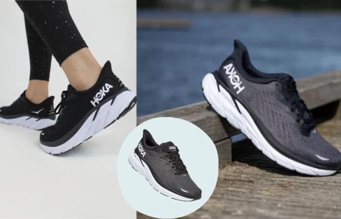 Hoka One One Clifton 8 Womens Shoes Size 8.5, Color: Black/White