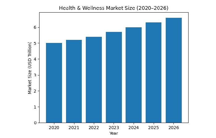 bar graph of the 2020-2026 year health & wellness market 