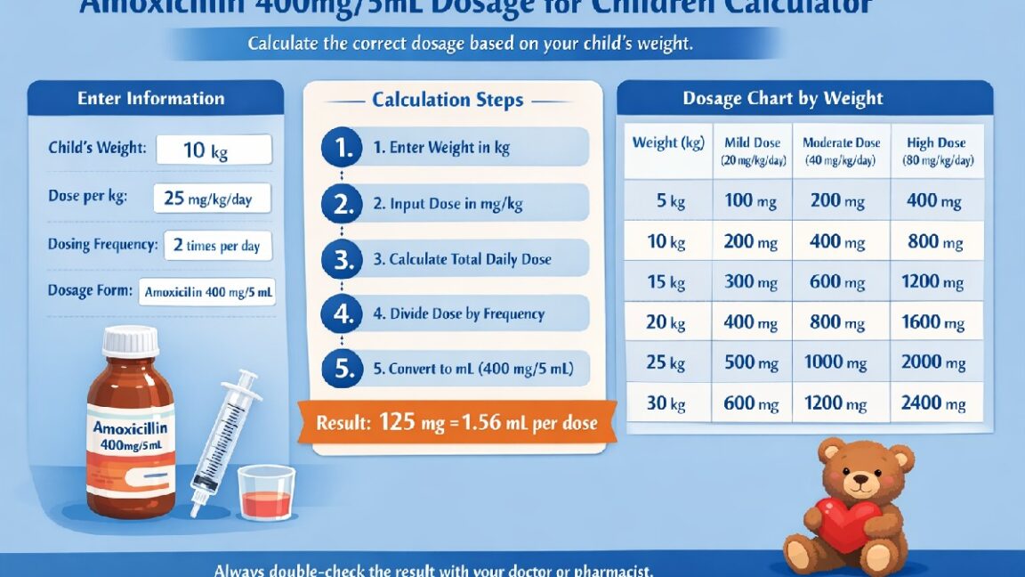 Amoxicillin 400mg/5mL Dosage Calculator